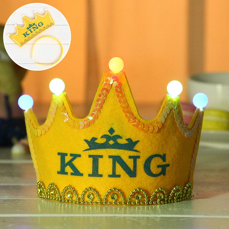 Новый детский день рождения корона шляпа с днем рождения Король Дети светящиеся повязка для волос детский сад праздновать деятельность