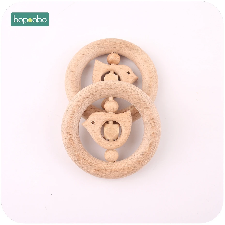 

Bopoobo Baby Musical Toys 5pc DIY Hand Cut Birds Elephant Beech Wooden Birds Teether Play Gym Accessories Baby Rattles Teether