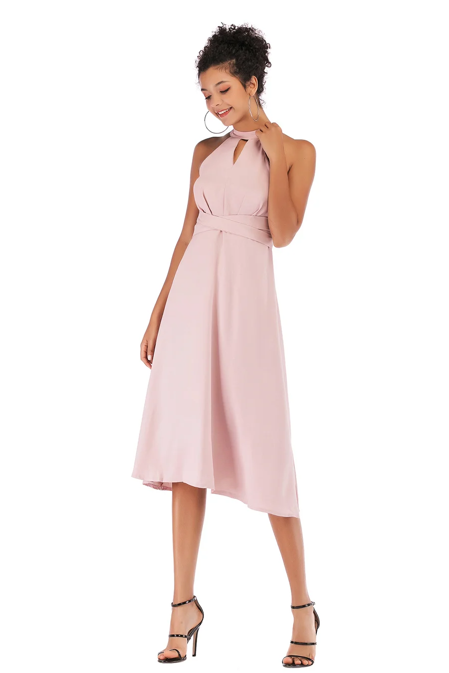 Gladiolus Sexy Halter Women Summer Dress Sleeveless Belt Tunic Pink Midi Chiffon Dress Women 2019 Ladies Party Dresses Sundress (10)