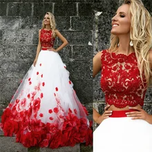 Fashion Russia Red Wedding Dresses 2017 Two Pieces A-Line Appliqued Bridal Gown Beach Wedding Gown Roes Vestido de Noiva OM02