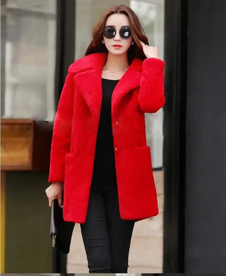 Laine D'agneau Rouge Automne Section 2017 Longue rose Nouvelle D'hiver Une De blanc Et Fourrure Manteau gris noir Imitation pXIpq