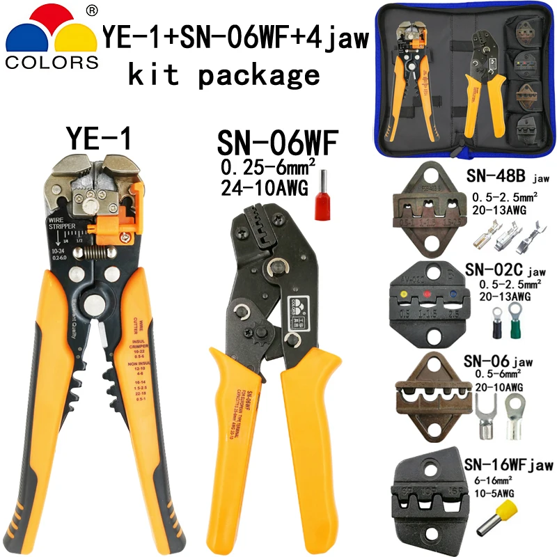 Tube crimping pliers SN-06WF kit Y1 wire cutting stripper SN-16WF/06/48B/02C jaw terminal box Combination clamp tools | Инструменты