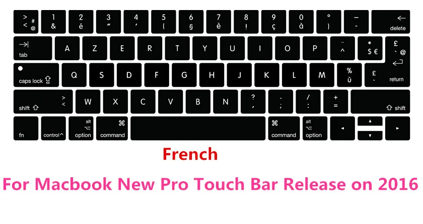 Для нового Macbook Pro 13 Touch Bar клавиатуры Обложка протектор Пособия по немецкому языку иврит Colemak канадский французский арабский итальянский язык Корейский Русский - Цвет: French