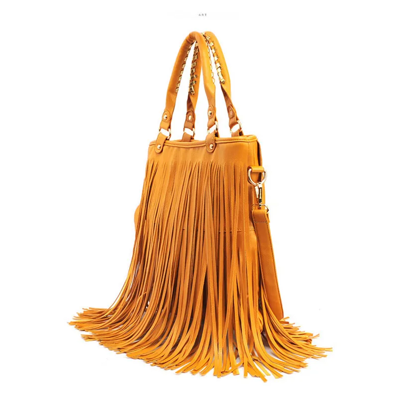 

ladies fringed shoulder bag Fashion portable tote fringed women leather bag black beige 2018