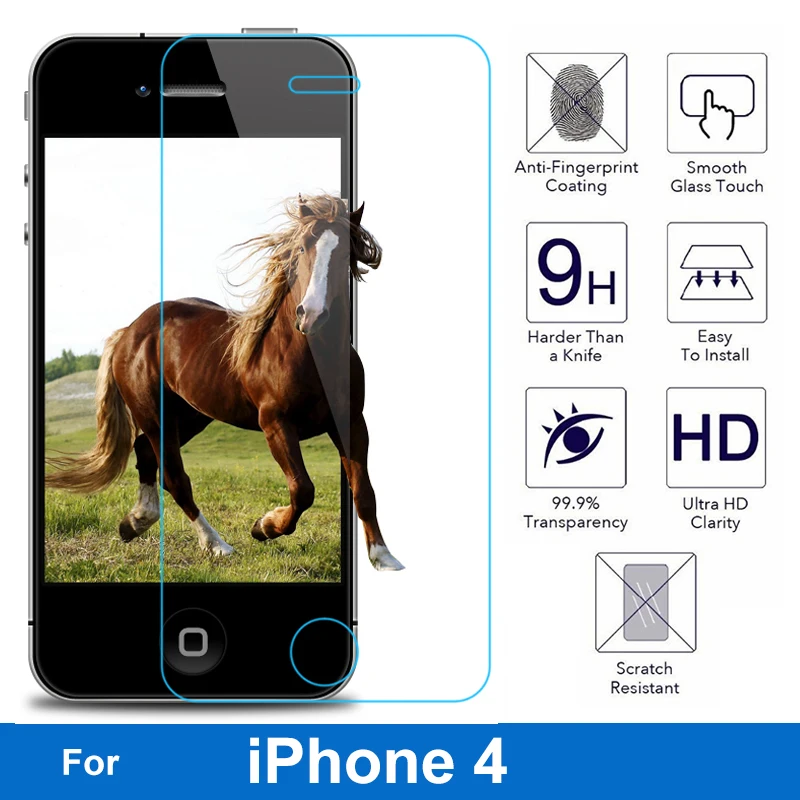 Для Apple iPhone 4 Супер Тонкий 0.26 мм царапинам 2.5D Премиум Закаленное Стекло Защитная