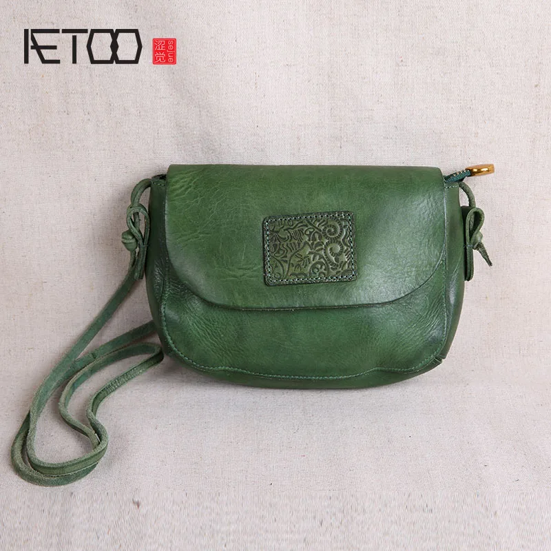 

BJYL Original handmade leather handbags mini bag leather art simple shoulder retro Women Messenger small square bag