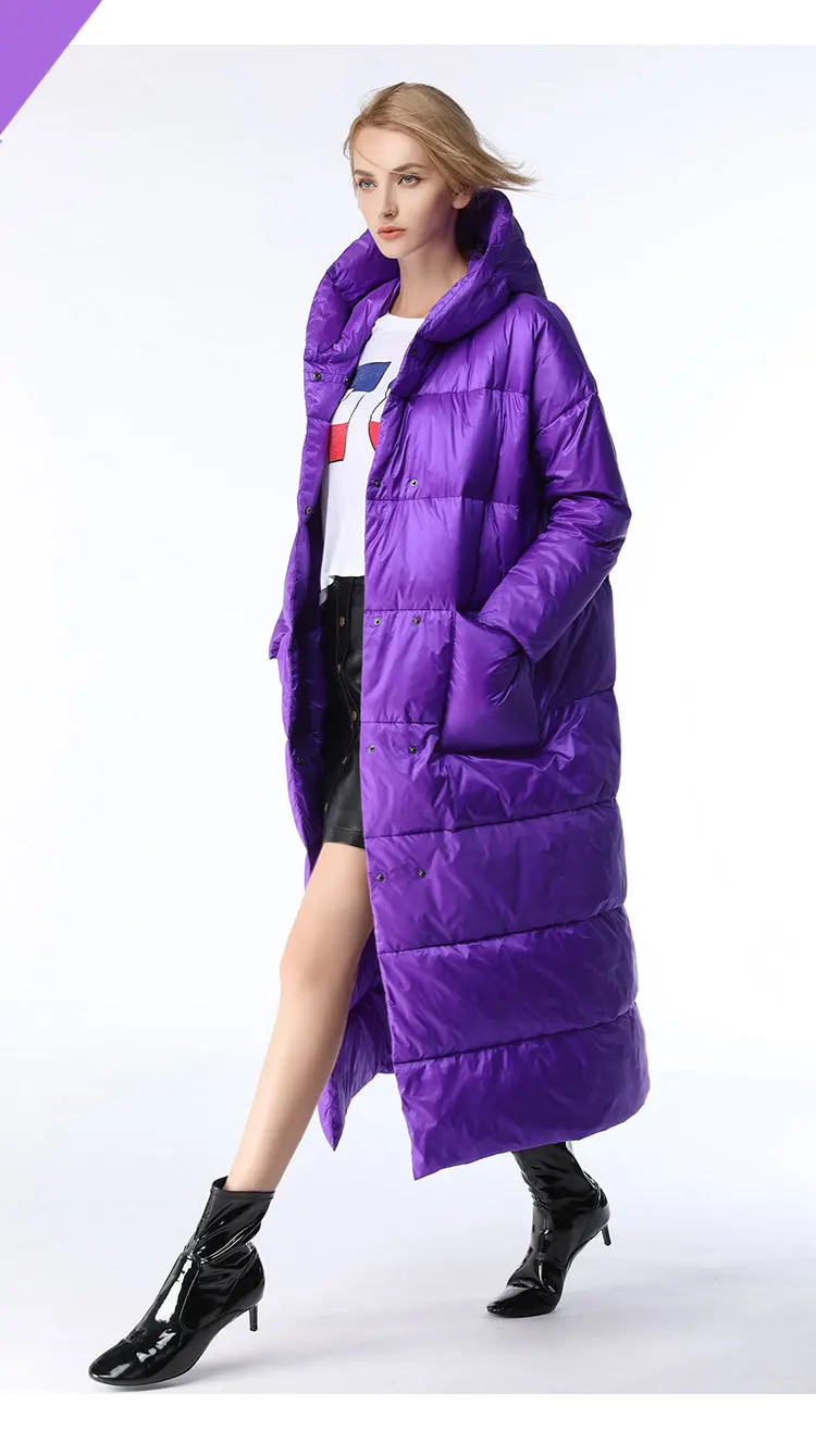 Зимний европейский и американский стиль, пуховик с капюшоном, женское длинное пальто выше колена, большой размер, тонкое плотное теплое пальто
