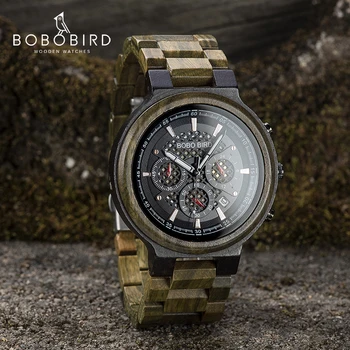 

BOBO BIRD Green Sandalwood Wooden Watch Men Timepieces Chronograph Quartz Watches Ultra-Light relogio masculino Great Gifts