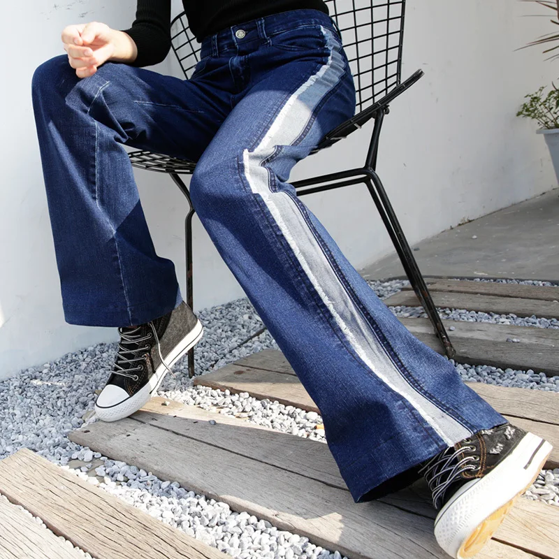 WQJGR, новинка, осенние и весенние джинсы с высокой талией, женские широкие брюки, высокое качество, джинсы из джинсовой ткани, длинные штаны
