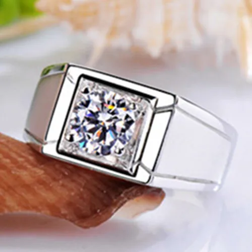 1 Carat Solid Gold 585 Classic Men s Ring Shiny Genuine Moissanite Men s Engagement Ring