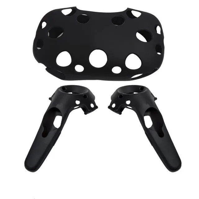 Силиконовый чехол для htc Vive, чехол для контроллера htc Vive, силиконовый чехол, чехол для гарнитуры htc Vive VR, аксессуары для htc-vive - Цвет: Black set