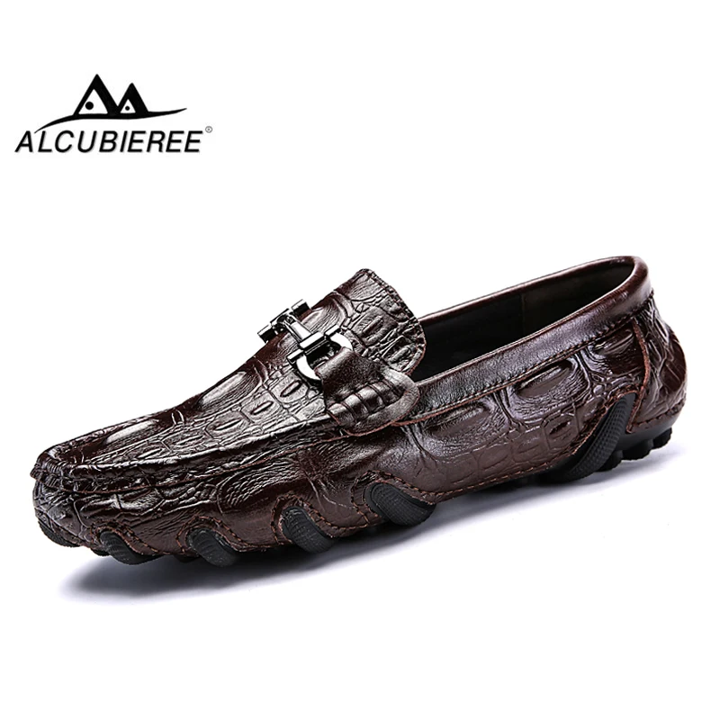 Мокасины мужские ALCUBIEREE из натуральной кожи без шнуровки зимние теплые для