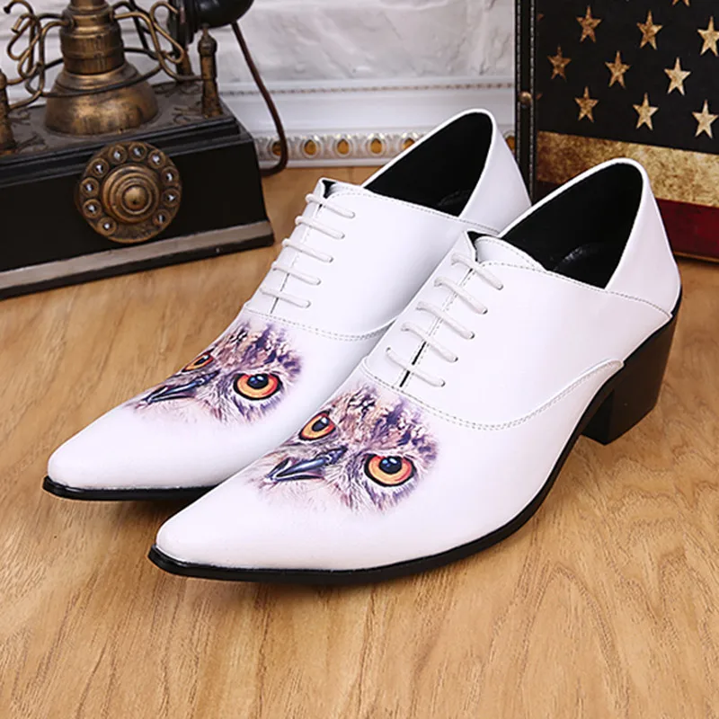 Christia Bella Genuine Leather Men Shoes Pointed Toe Men Oxfords White