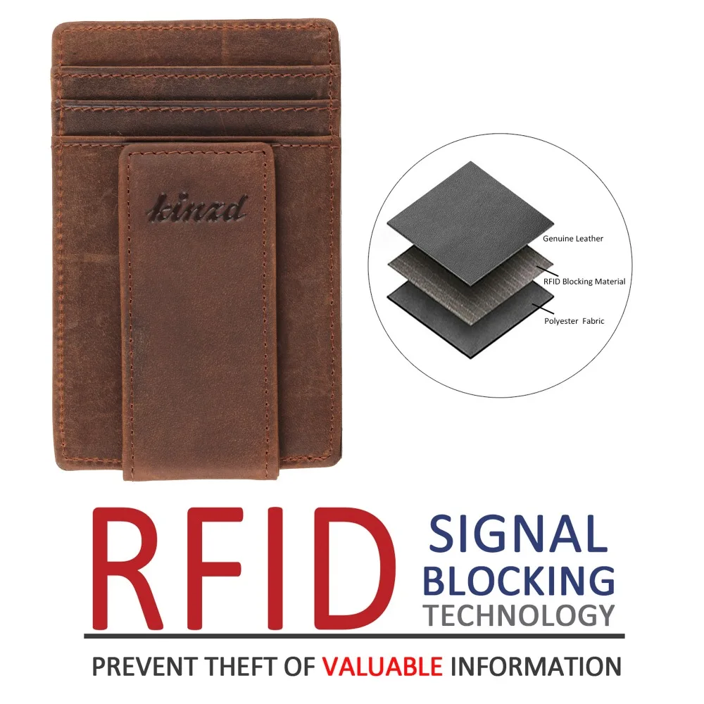 Leather RFID Blocking Strong Magnet thin Wallet C Carbon Fiber ID Window 2 Front Pocket Wallet Money Clip