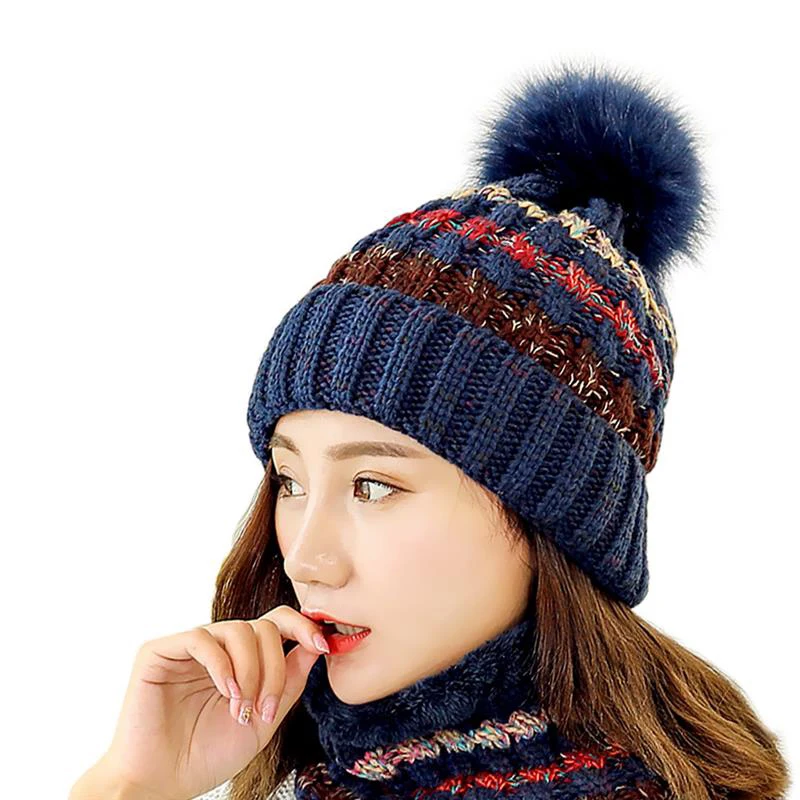 Maylisacc Для женщин зима теплая вязаная шапка с шарфами модные удобные для Для женщин Открытый Спорт катание лыжный шарф шапка комплект