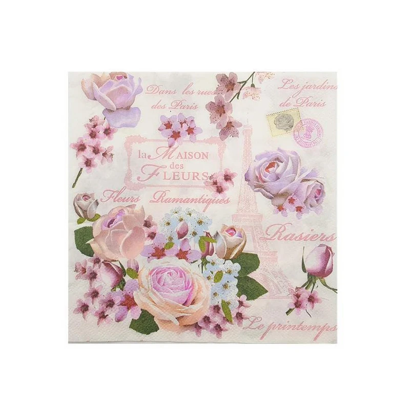 Color printing paper with pink rose design Hotel restaurant wine glass folding Double wood pulp tissue free shipping | Дом и сад
