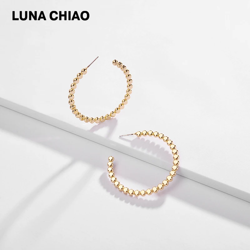 

LUNA CHIAO Women Jewelry Simplicity design Round Ball Cooper Hoop Earrings Simple Metal C shape Hoops