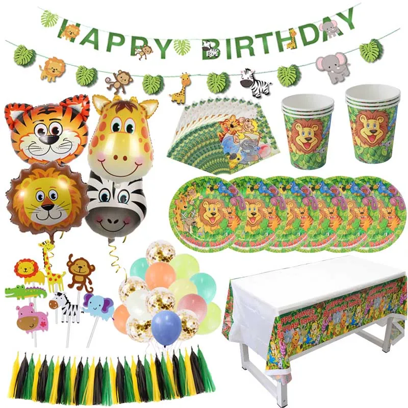 Jungle Party Supplies Birthday Party Decorations Kids Animal Safari Paper Plate Cup Balloons Baby Shower boy 1st Birthday Decor