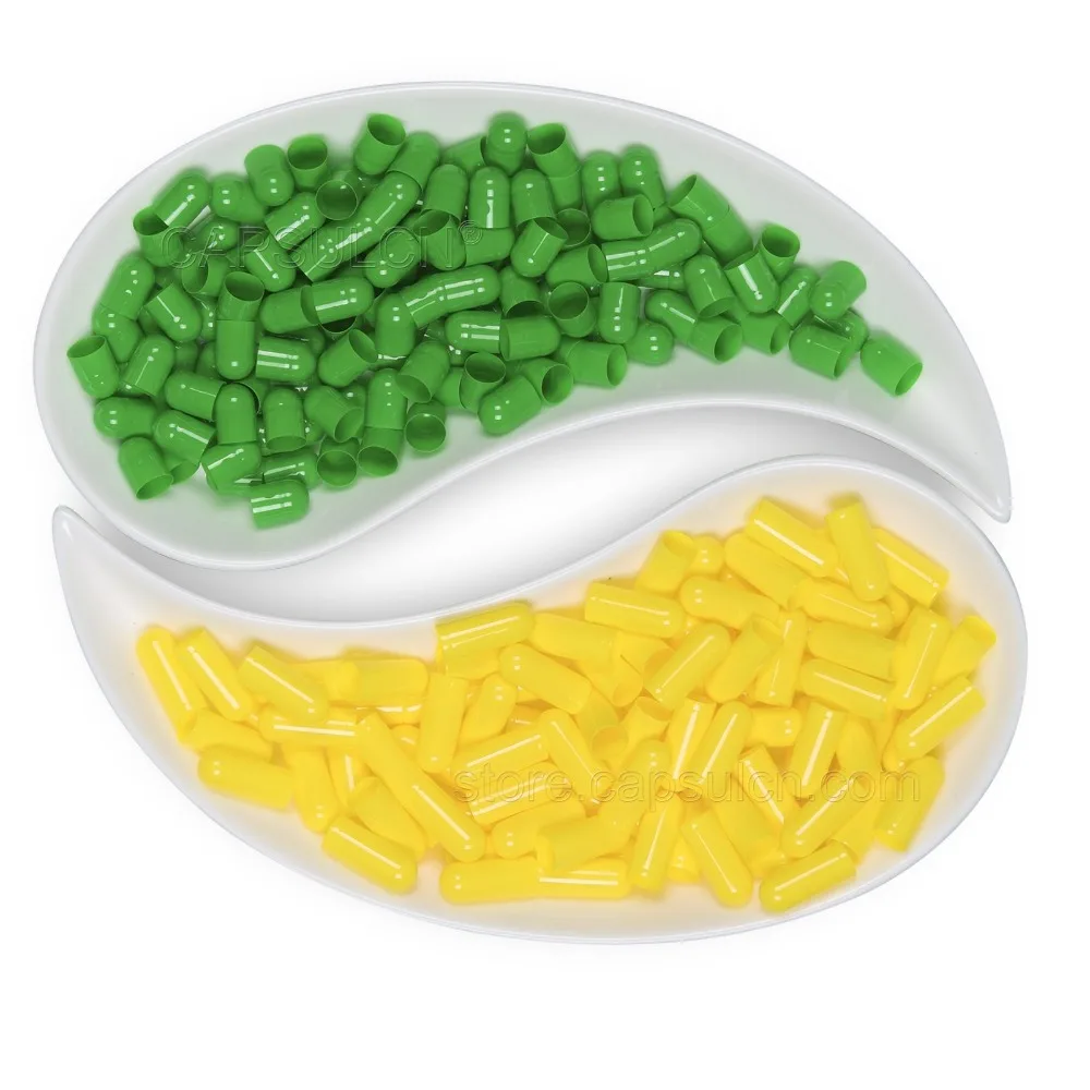 

Free Shipping!!! 5000 Pieces / Carton Size 0 Empty Separated Gelatin Capsules For Filler Machines Green & Yellow Colored