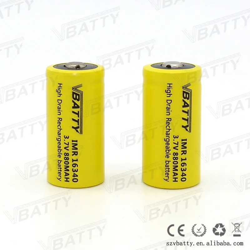 Vbatty IMR 16340 880mah 12A 3,7 V перезаряжаемая литий-ионная батарея высокого стока с верхней кнопкой(1 шт