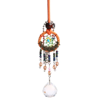 

H&D Dream Catcher Car Charms for Rear View Mirror for Women with Crystal Ball Prism - Women's Dreamcatcher Necklace (Orange)