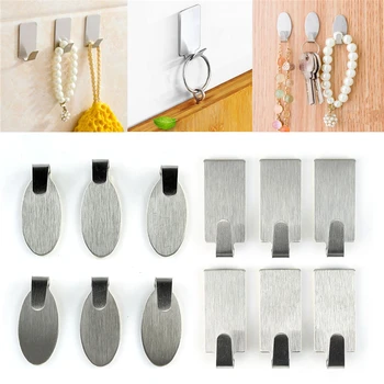 

6Pcs Stainless Steel Wall Mount Sticking Hooks Self Adhesive Firm Powerful Towel Coat Holder Without Drilling Wall Hooks