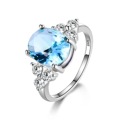 Exquisite S925 Silver Women's Ring with Olive Green Zircon and Multicolor Gemstones - Luxury Fashion Jewelry Gift - 8 (Light blue)