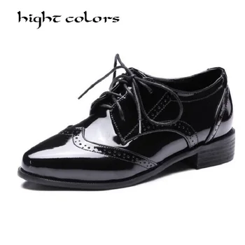 

NEW 2019 Fashion Pointed Toe Flat Women Patent Leather Shoes Female Lace Up Casual Oxfords For Women Designer Flats US 10.5