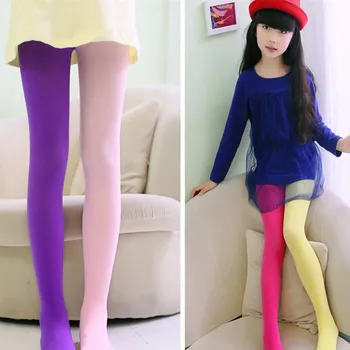 

Girls candy color tights for baby kids cute velvet pantyhose contrast Combination color girl spring/autumn warm dance stockings