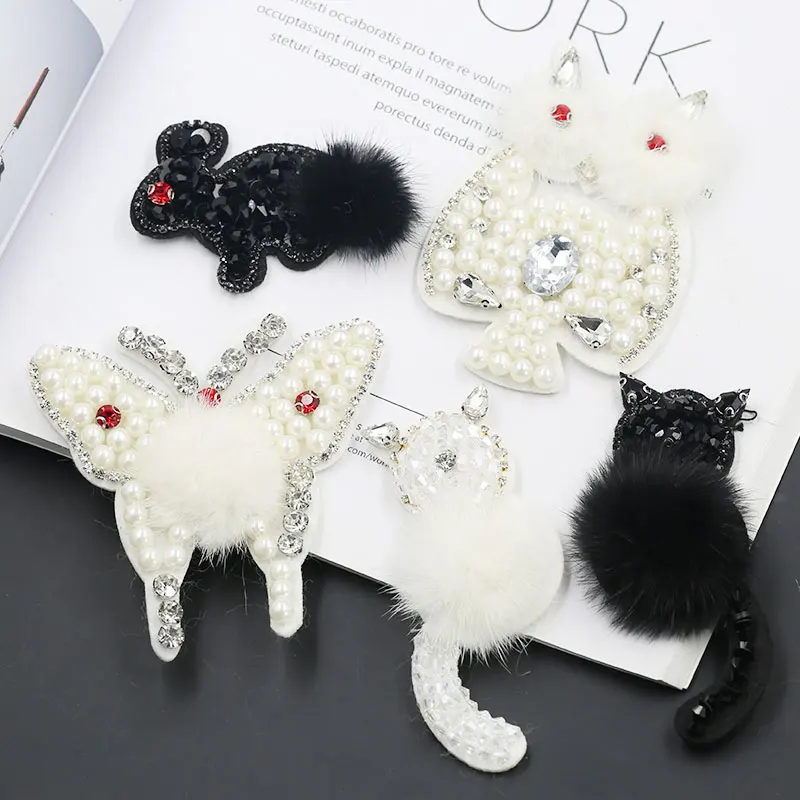 

5 pieces set Cat Butterfly Handmade Bead Pearl Embroidery Patch Sew on Cloth Patches for Clothing Bag Jacket Applique Suppliers
