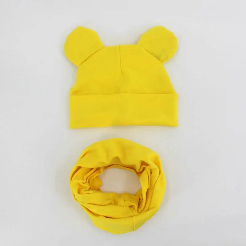 yellow ears 2 шт., осенне-зимний детский набор из шапки и шарфа, Мультяшные уши, хлопковые детские шапки, шарфы, одноцветная Милая шапка для мальчиков и девочек, шарф с воротником - Цвет: yellow ears