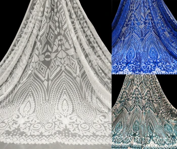 

New Arrival High Quality African Lace fabrics /african Mesh tulle Lace /guipure lace Fabrics with sequins for wedding JL908
