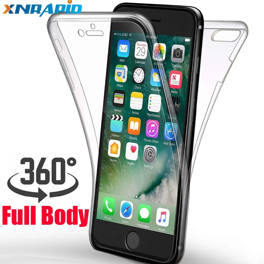 Прозрачный чехол с полным корпусом 360 градусов для iphone X XS MAX XR 6 7 8 Plus 6s SE