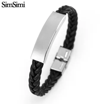 

Personalised Blank Tube Braid Knit Leather Bracelet Stainless Steel Safe Clasp Male Bangles Ellos Pulsera jewelry Gift 50pcs