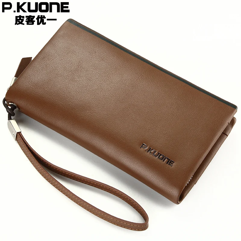 

P.KUONE Luxury Brand Men Wallets Genuine Leather Clutch Bag Designer Wallets High Quality Male Purse Casual Daily Clutches