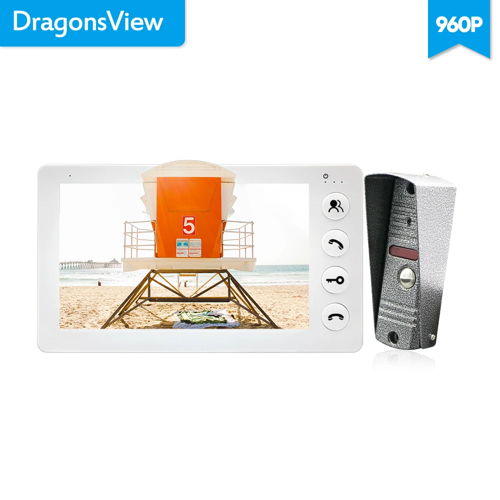 

Dragonsview 7 Inch Video Call Door Phone Intercom System With Monitor and doorbell camera 960P HD Recording Unlock Ringtones