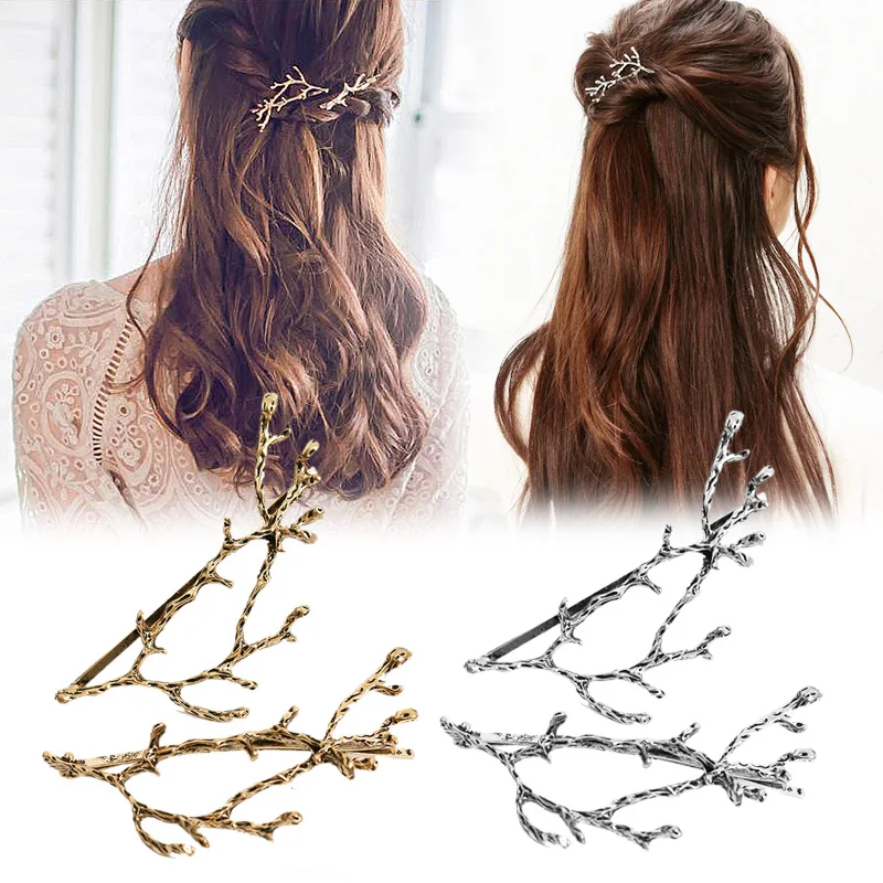 

Hot 2PCS/Set Golden Silvery Hairpins Sale Tree Branches Metal Women Girls Hair Clips Hair accessories Headwear Hair pins