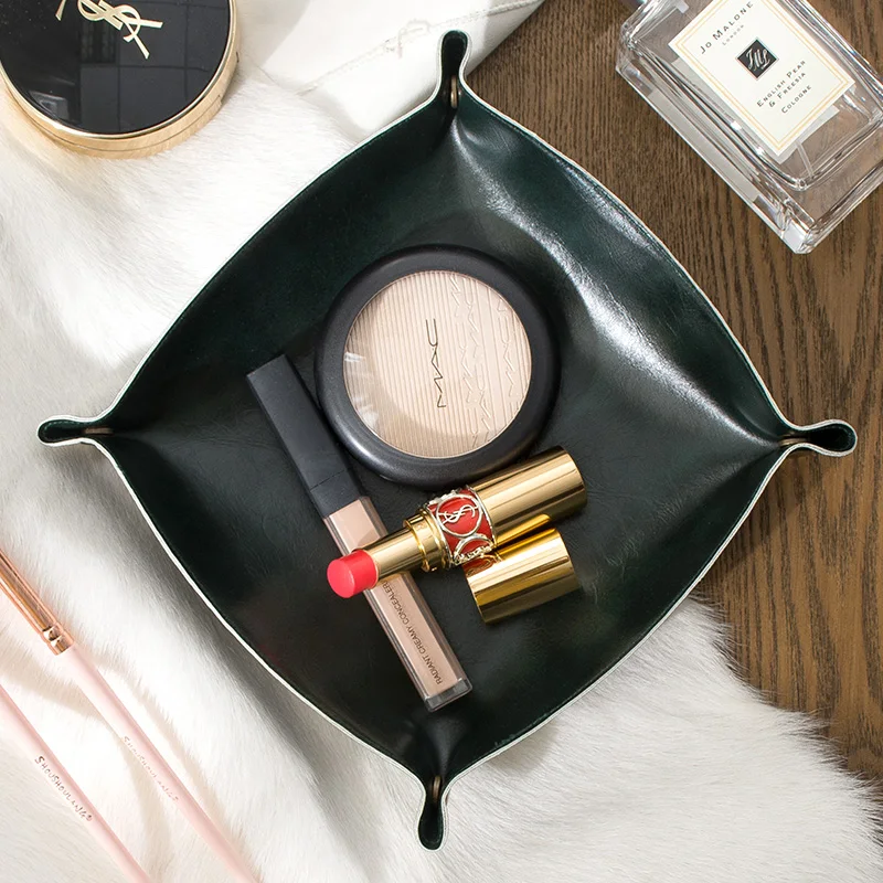 Creative American Leather Cosmetic Storage Box Retro Key Jewelry Lipstick Brush Makeup Office Articles Tray Sundries Organizer