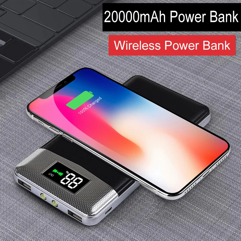 20000mAh Qi Wireless Charger External Battery Power Bank