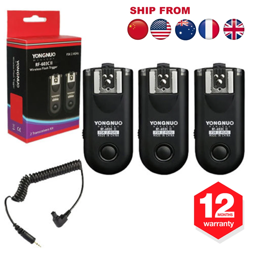 

Yongnuo RF 603 C3 RF-603C II C3 Wireless Flash Trigger 3PC Transceiver For Canon 600D 50D 40D 30D 20D 10D 7D 6D 5D III 1D