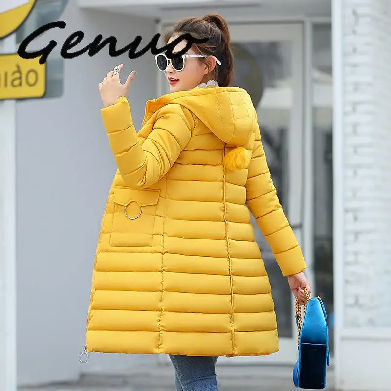 

Genuo New fashion women womens long big wool collar cotton padded jacket winter big size cotton clothes down parka
