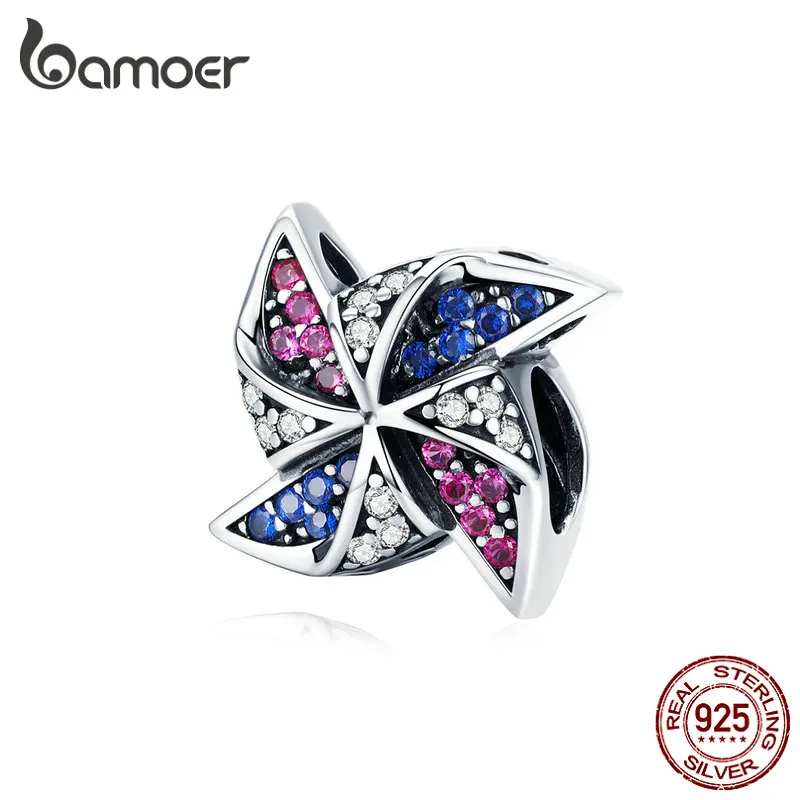 

bamoer Origami Childhood Windmill Charm DIY Jewelry 925 Sterling Silver Zirconia Beads for Original Silver Bracelet SCC1265
