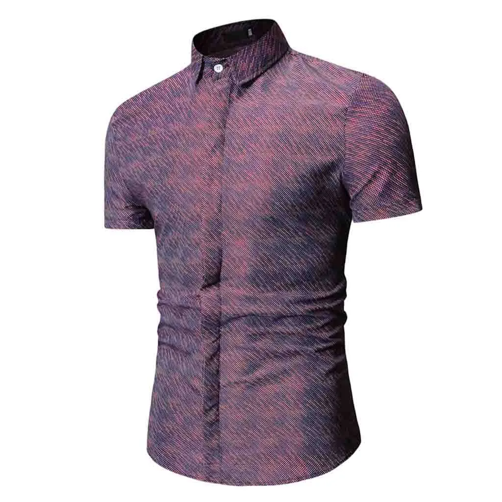 Красный Doudoulu Для мужчин летние печати отложным воротником Slim Fit короткий рукав топ, Футболка Блузка Мужская одежда Повседневное рубашки# SS - Цвет: Красный