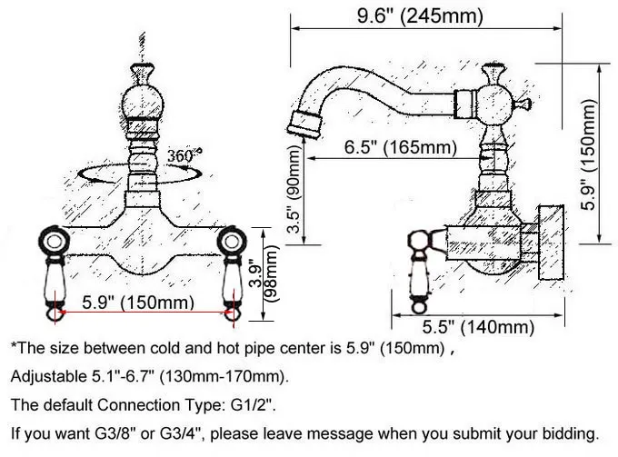 Polished Chrome Brass Wall Mounted Double Ceramic Handles Levers Bathroom Kitchen Sink Faucet Mixer Tap Swivel Spout anf959