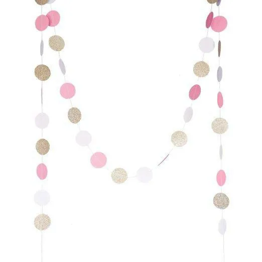Cosplay&ware Champaign Goldpinkwhite11 Feet Circle Garland Polka Dots Paper Photo Baby Shower Bridal Wedding -Cosplayware Store