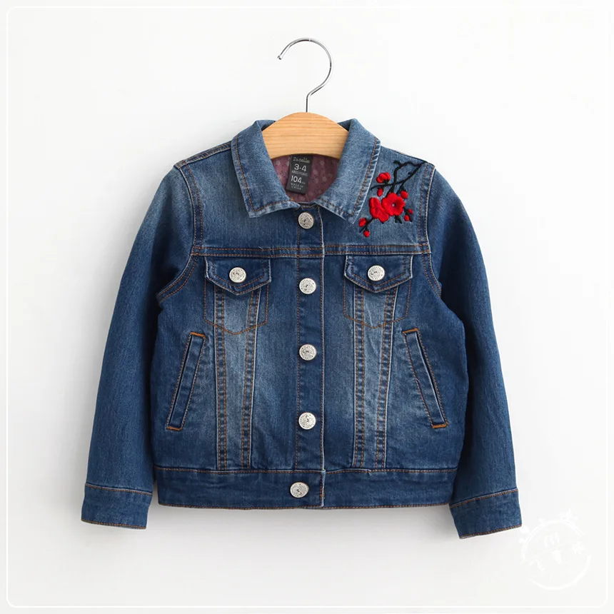 Джинсовое пальто для девочек детские куртки с вышитыми цветами Модная хлопковая ковбойская детская верхняя одежда осенняя одежда для детей от 2 до 7 лет