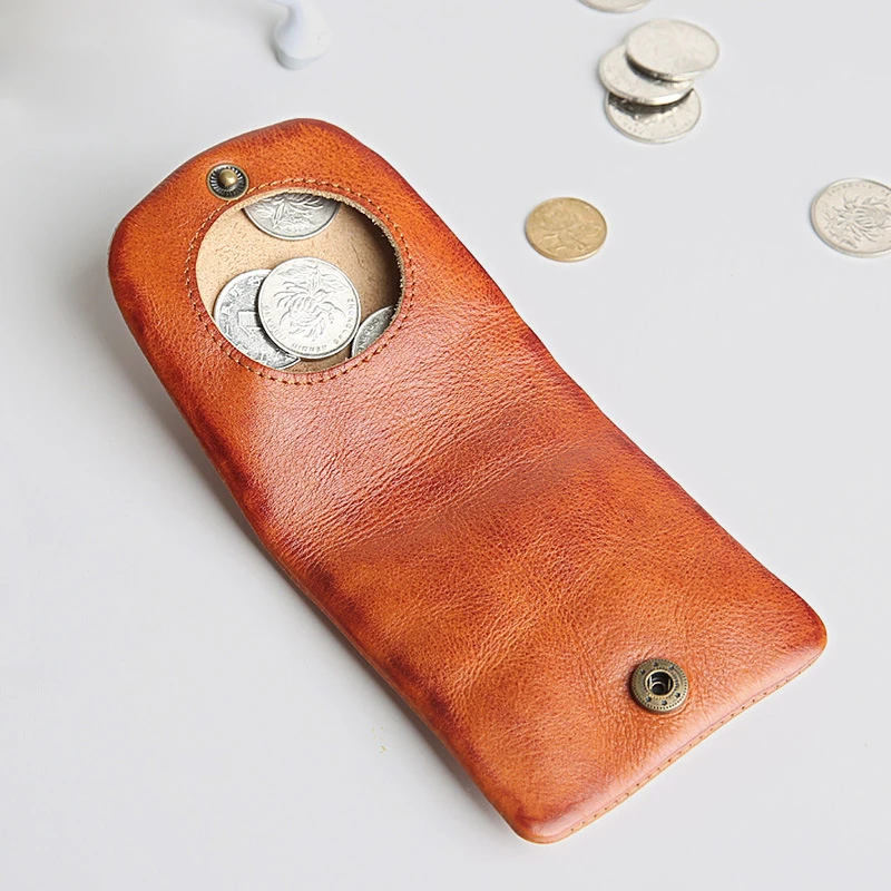 

Real Genuine Cow Leather Unisex Coin Purse For Men and Women Solid Color Vintage Retro Small Pocket Money Big Capacity Wallets