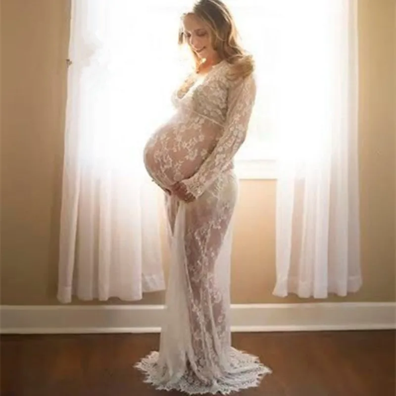Длинное кружевное платье для беременных женщин, Прозрачное платье для фотосессии, открытая пляжная одежда