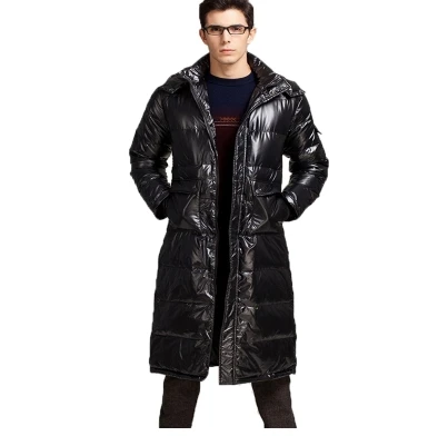 Модный мужской длинный пуховик, мужской зимний утепленный пуховик выше колена, большие размеры, пуховик, сохраняющий тепло, пальто - Цвет: Bright black