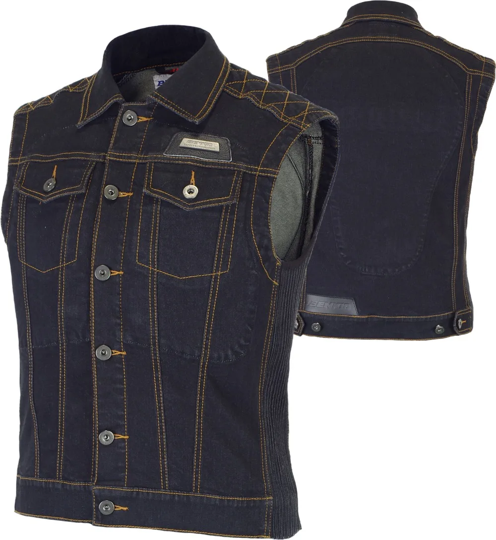 

BENKIA Summer Motorcycle Vest Men Vintage Retro Style Denim Motorbike Waistcoat Cafe Racer Cruiser Riding Moto Vest Sleeveless